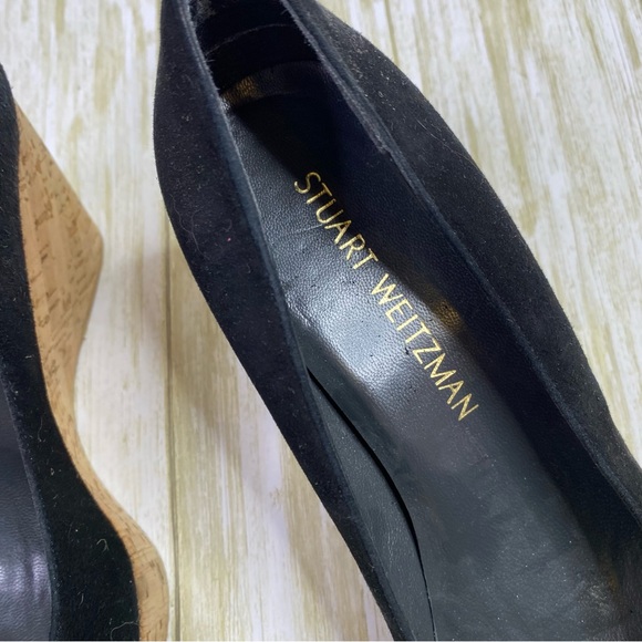 Stuart Weitzman Black Suede Logoyork Wedge Pumps - Picture 5 of 12